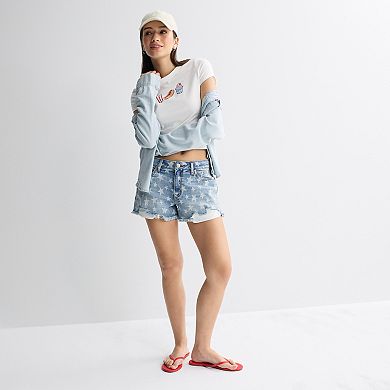 Juniors' Project Indigo Star Print Mid Denim Shorts