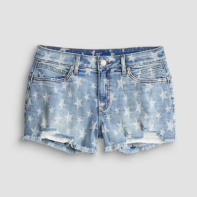 Juniors' Project Indigo Star Print Mid Denim Shorts