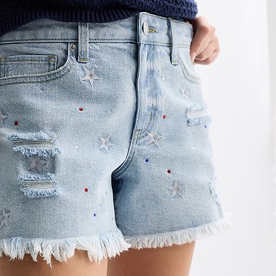 Juniors' Project Indigo Mid Rise Distressed Denim Shorts