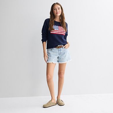 Juniors' Project Indigo Mid Rise Distressed Denim Shorts