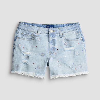 Juniors' Project Indigo Mid Rise Distressed Denim Shorts