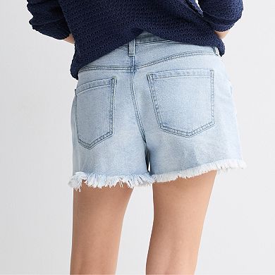 Juniors' Project Indigo Mid Rise Distressed Denim Shorts