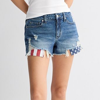 Juniors' Project Indigo Americana Pockets Mid Rise Denim Shorts