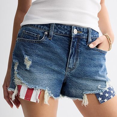 Juniors' Project Indigo Americana Pockets Mid Rise Denim Shorts