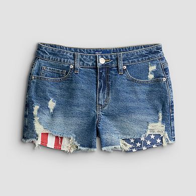 Juniors' Project Indigo Americana Pockets Mid Rise Denim Shorts