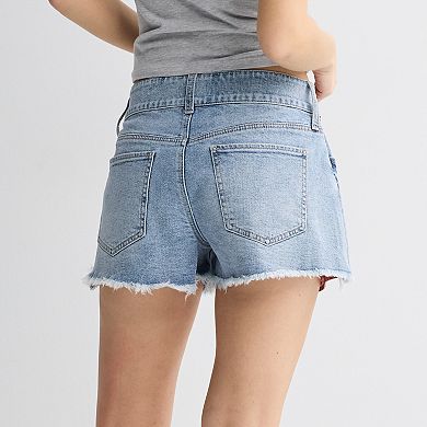 Juniors' Project Indigo Mid Rise Bandana Pockets Denim Shorts