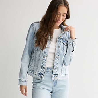 Juniors' Project Indigo Denim Jacket with American Flag Design