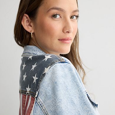 Juniors' Project Indigo Denim Jacket with American Flag Design