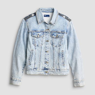 Juniors' Project Indigo Denim Jacket with American Flag Design