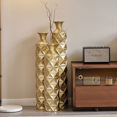 Metal Decorative Vase High Distress Metal Center Vase With 3d Triangle Pattern