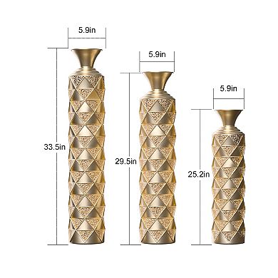 Metal Decorative Vase High Distress Metal Center Vase With 3d Triangle Pattern