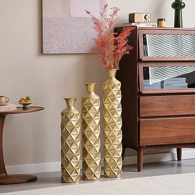 Metal Decorative Vase High Distress Metal Center Vase With 3d Triangle Pattern