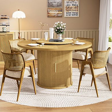55inch Round Dining Table Featuring A Rotating Tabletop Tray