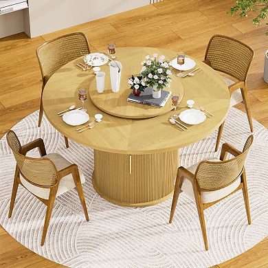 55inch Round Dining Table Featuring A Rotating Tabletop Tray