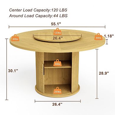 55inch Round Dining Table Featuring A Rotating Tabletop Tray