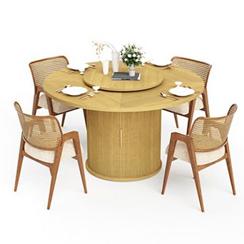 55inch Round Dining Table Featuring A Rotating Tabletop Tray