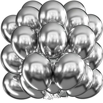 Chrome Silver Party Balloons 50 pc Metallic 12 Latex for Garland, Arch or Wedding Decorations