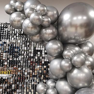 Chrome Silver Party Balloons 50pcs Metallic 12 Latex for Garland, Arch or Wedding Decorations