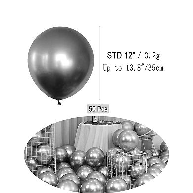 Chrome Silver Party Balloons 50pcs Metallic 12 Latex for Garland, Arch or Wedding Decorations