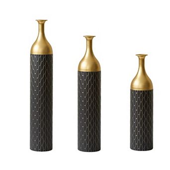Black and Gold Metal Vase Set of 3 Floor Vases
