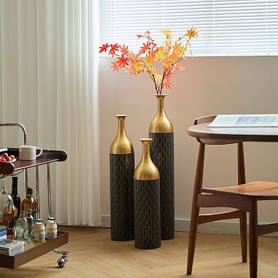 Black and Gold Metal Vase Set of 3 Floor Vases