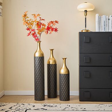 Black and Gold Metal Vase Set of 3 Floor Vases
