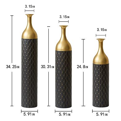 Black and Gold Metal Vase Set of 3 Floor Vases