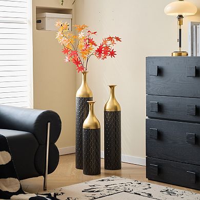 Black and Gold Metal Vase Set of 3 Floor Vases