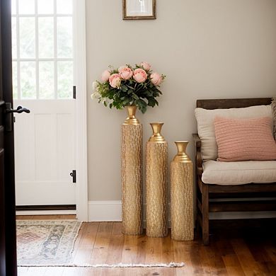 Metal Decorative Vases High Distress With Growing Vine Patterns