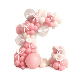Pastel Pink & White Balloon Arch Kit with Bow Balloons 118 pc for Birthday or Shower Decoration.