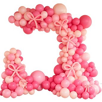 Hot Pink Bow Balloon Arch Kit Light Pink, Metallic Pink & Clear Balloons 140 pc for Birthday Decor