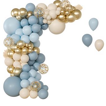 Dusty Blue Balloon Arch Kit, Boho Gold & Confetti Décor 147 pc for Party & Shower