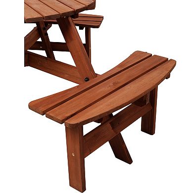 Wooden Picnic Table with 3 Built in Benches with Umbrella Hole