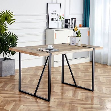 Rustic Industrial Rectangular Wood Dining Table For 4-6 Person