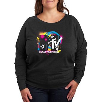 Plus Size MTV Spray Paint Logo French Terry Long Sleeve Tee