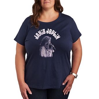 Plus Size Janis Joplin Portrait Distressed Graphic Tee