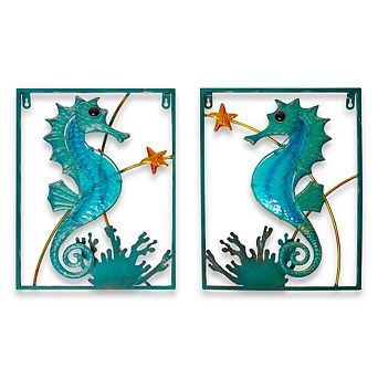 G128 Seahorse Metal Ocean Theme Wall Decor with LED Lights, Battery NOT Included
