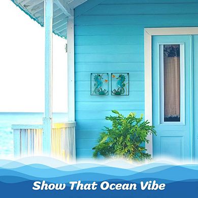 G128 Seahorse Metal Ocean Theme Wall Decor with LED Lights, Battery NOT Included