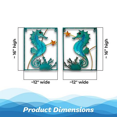 G128 Seahorse Metal Ocean Theme Wall Decor with LED Lights, Battery NOT Included