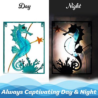 G128 Seahorse Metal Ocean Theme Wall Decor with LED Lights, Battery NOT Included