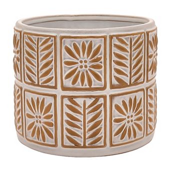 Everyday Decor Floral Wax Resist Ceramic Planter