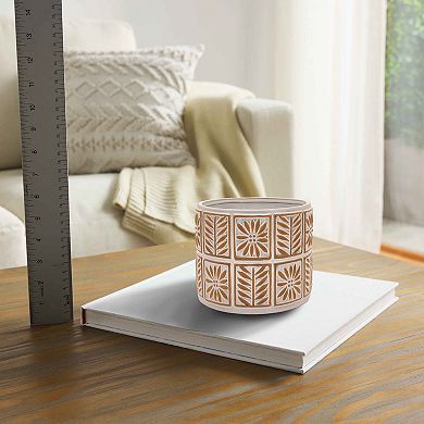 Everyday Decor Floral Wax Resist Ceramic Planter