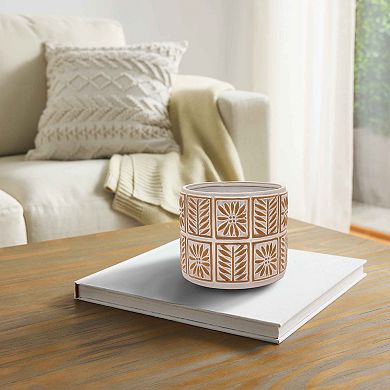 Everyday Decor Floral Wax Resist Ceramic Planter
