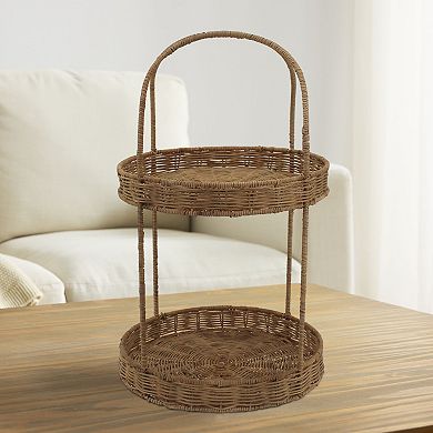 Everyday Decor Natural Rattan Two Tier Tray Table Decor