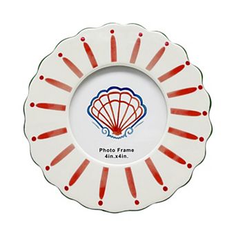 Everyday Decor Playful Stripe Round Ceramic Photo Frame