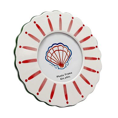 Everyday Decor Playful Stripe Round Ceramic Photo Frame