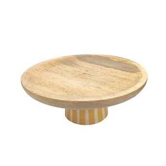 Everyday Decor Yellow Stripes Wood Tray Table Decor