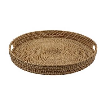 Everyday Decor Natural Rattan Round Tray Table Decor