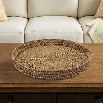 Everyday Decor Natural Rattan Round Tray Table Decor
