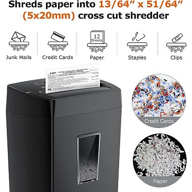 Bonsaii 12-Sheet Multi-functional Cross Cut Paper Shredder 5.5 Gal Waste Basket